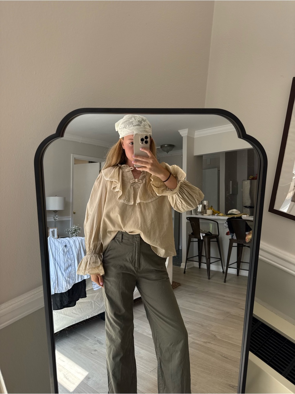 Zara Tan Beige Peter Pan Collared Long Sleeve Blouse